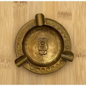 Vintage Small Brass Ashtray Mayan Style Souvenir Medellin Colombia